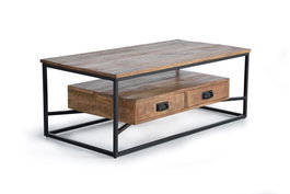 GINER Y COLOMER Mesa de Centro Industrial con Cajones en Madera de Mango y Metal Natural 120x60cm